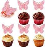 48 Pcs Butterfly Cake Toppers, Butterfly Cake Decorations Double Layer Pink Butterflies Cupcake Toppers 3D Glitter Cupcake Topper Butterflies Cocktail Pick Decoration for Baby Shower Wedding Birthday