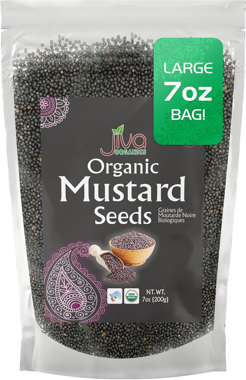 Jiva Organics Organic Black Mustard Seeds 7oz - Non-GMO, Gluten Free, Pungent & Aromatic Spice - 100% Raw & Natural