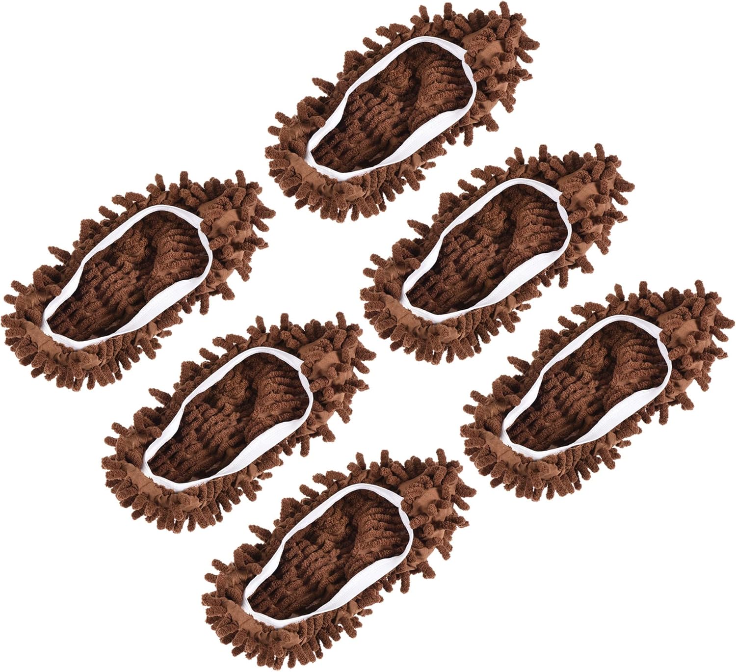 MECCANIXITY Washable Cleaning Shoes Cover Multifunction Chenille Duster Mop Slippers Foot Socks for House Floor, Pack of 6 Brown