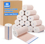 Nuogo 80 Pack 4 Inch Elastic Bandage Wrap Reusable Compression Bandage with Self Closure Athletic Stretchable Wrap for Legs Knees Ankles Wrists Elbows Shoulders Sports Medical Injury Recovery