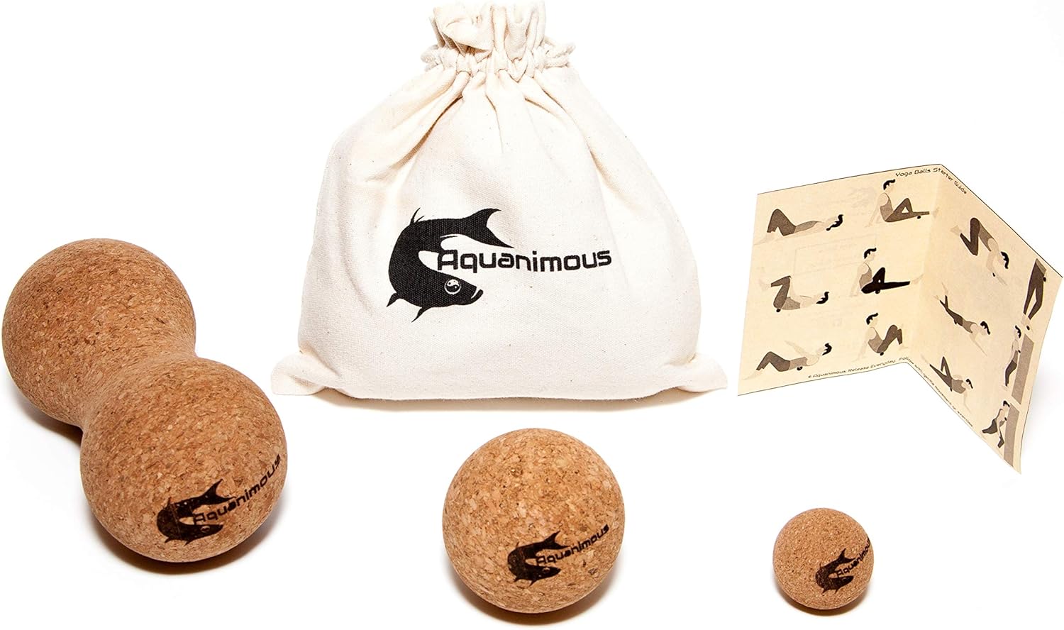 Aquanimous Cork Massage Balls Natural Firm Ultra-Light Eco-Friendly Deep Tissue Massage with Travel Bag (Set of 3)