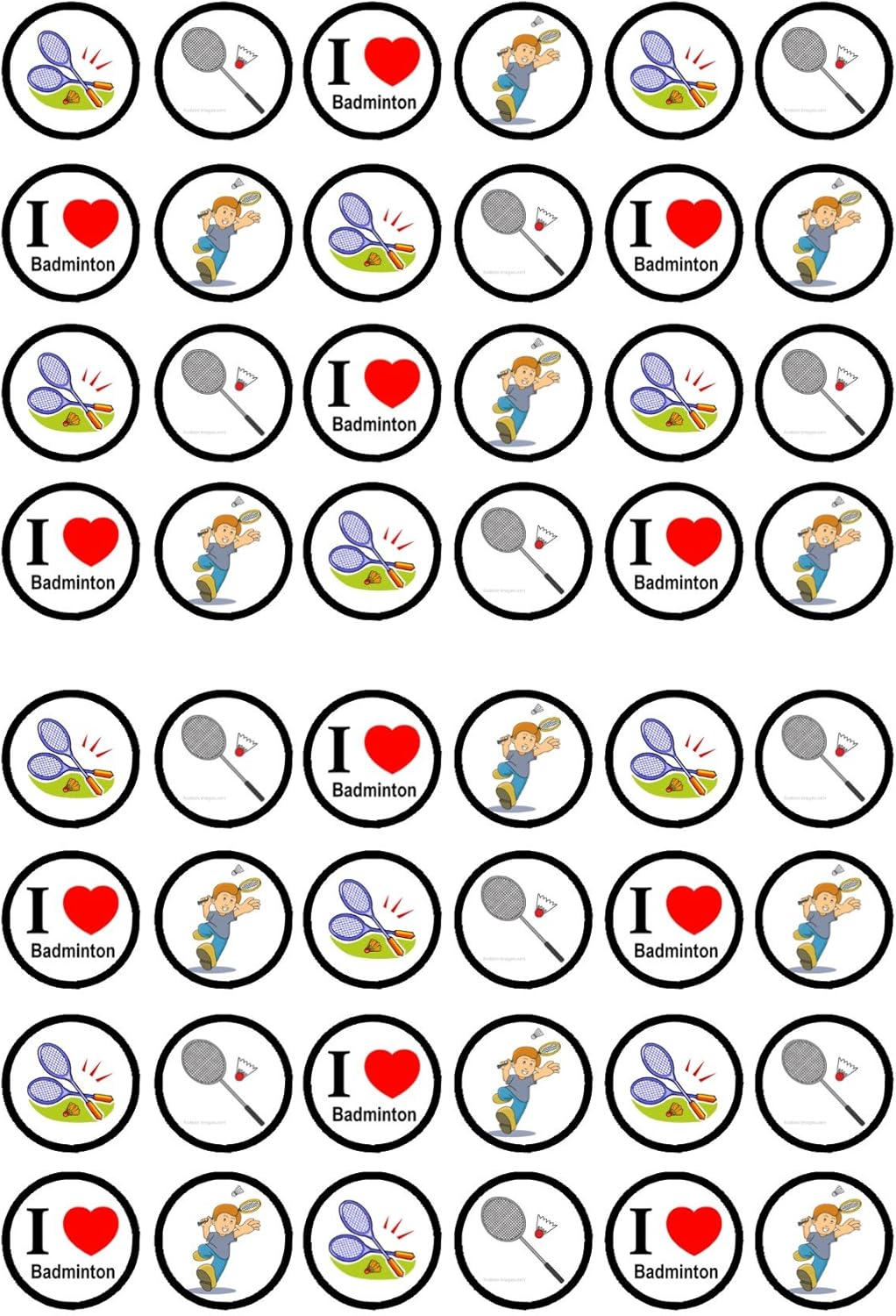 Badminton Edible Cupcake Toppers, Racket Sports Party Edible Cake Decorations, Sports Birthday Party Decorations for Cake Decorating, 48 x 3cm / 1.18 Inch UNCUT Wafer Card Cupcake Topper Discs