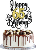 1 PCS Happy 65th Birthday Cake Topper Black Gold Glitter Cheers to 65 Years Birthday Cake Pick Hello 65 Fabulous Cake Decoration for Happy 65th Birthday Anniversary Party Decorations Supplies