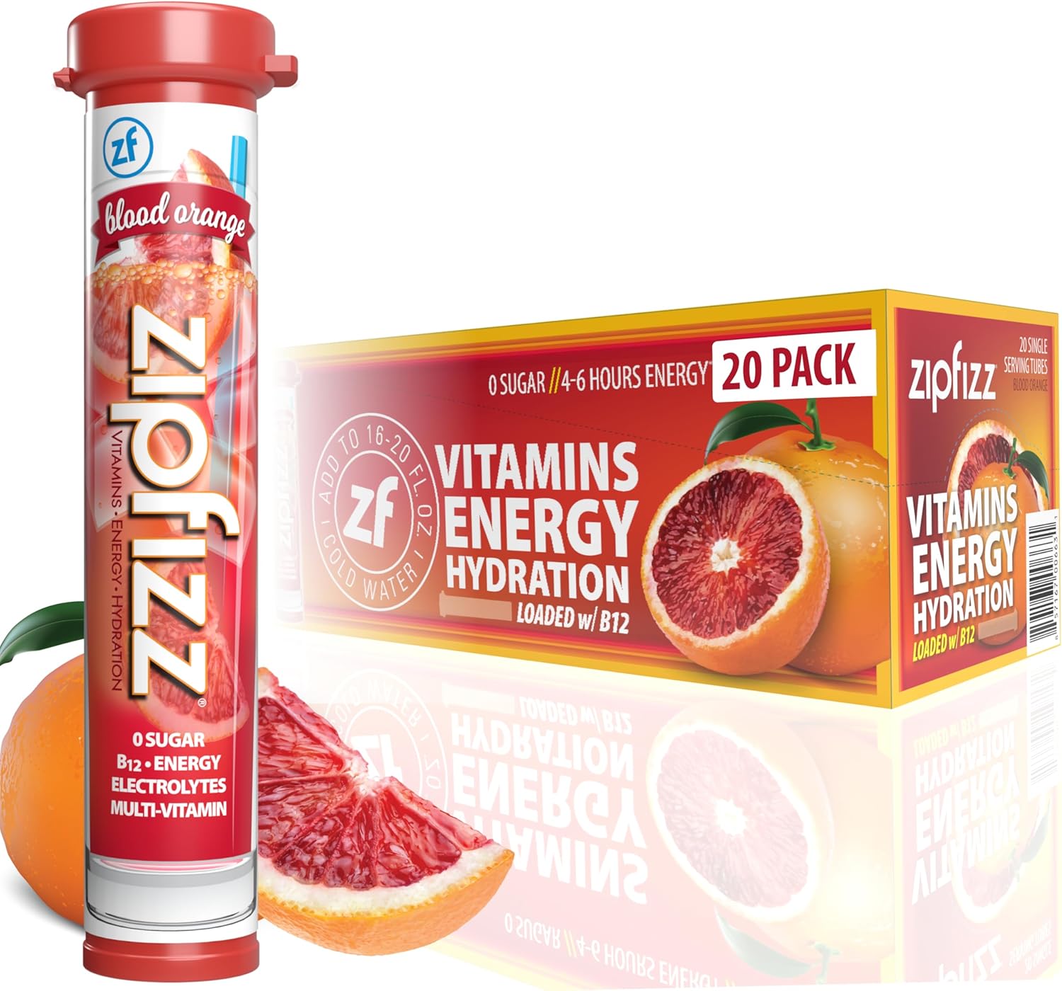 Zipfizz Daily Energy Drink Powder, Blood Orange, 20 Pack | 3-in-1 Sustained Energy, Rapid Hydration, and Essential Vitamins | Sugar-Free | Electrolyte Powder | Contains Vitamin B-12 & Antioxidants