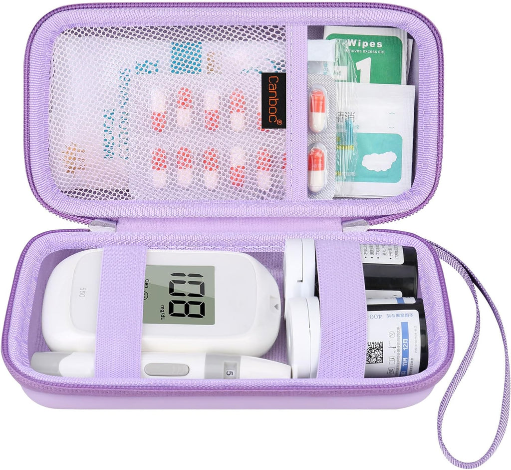 Canboc Diabetic Supplies Case, Carrying Organizer for Glucose Meter, Lancing Device, Blood Sugar Test Strips, Lancets, Insulin Pens, Alcohol Wipe and Diabetes Care Accessories, Purple