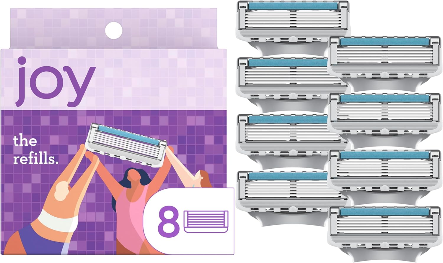 joy Womens Razor Blade Refills, 8 Count, Purple, Lubrastrip to Help Avoid Skin Irritation