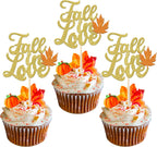 Rsstarxi 24 Pack Fall in Love Cupcake Toppers Fall leaves Thanksgiving Day Cupcake Food Toothpicks Bridal Shower Cupcake Decorations for Wedding Engagement Birthday Party Cake Decorations