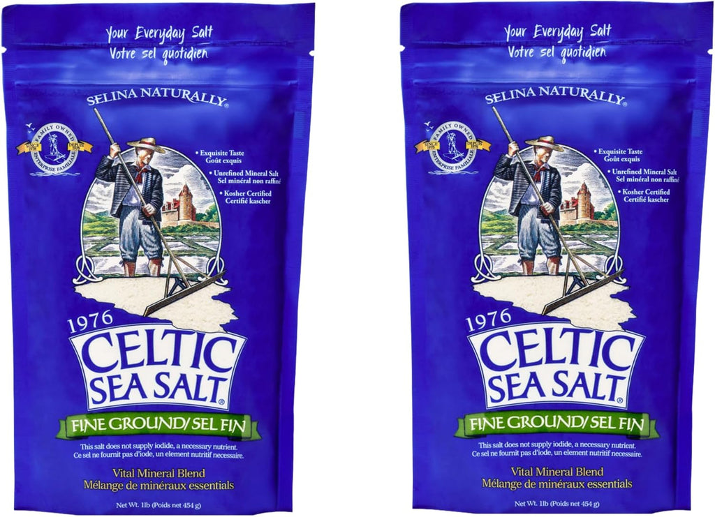 Celtic Sea Salt Fine Ground – Unrefined Mineral Salt, Sustainably Harvested, GMP Certified, Lab Tested – Baking, Cooking, Seasoning, Everyday Use – 2 Pack (1 lb Each)