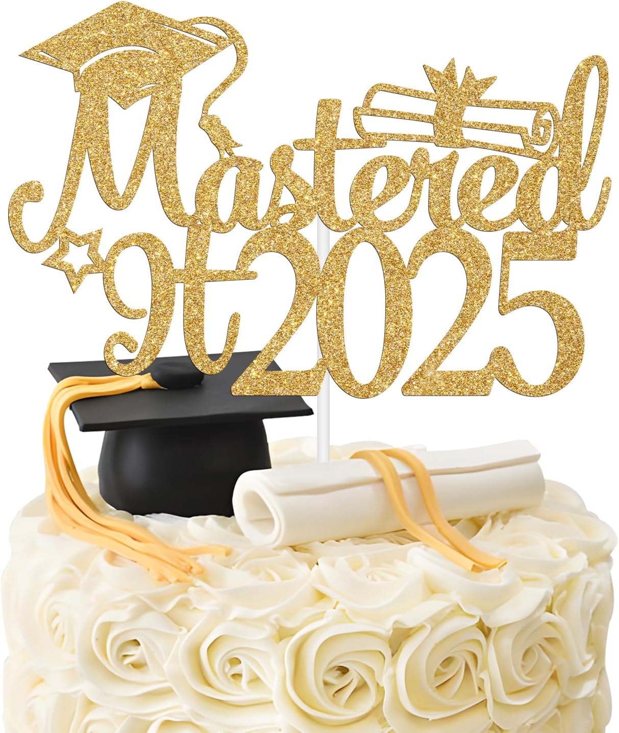 Mastered It 2026 Cake Topper, Happy Master Degree Cake Decorations, Congrats Master Degree, Class of 2026 Graduation Party Decorations Supples, Gold Glitter