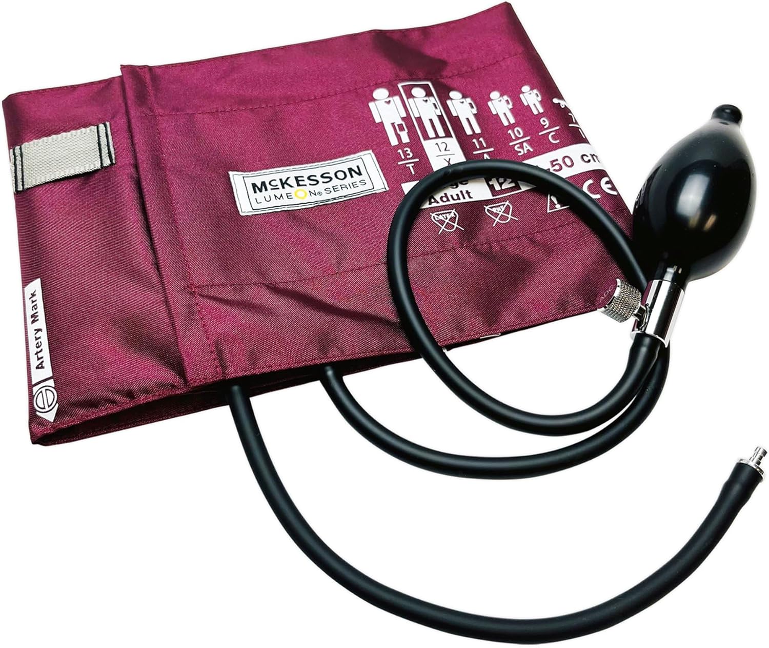 McKesson LUMEON Replacement Blood Pressure Cuff with Bulb and Valve, Nylon Cuff, 2-Tube Bladder, Burgundy, Adult Large, Gauge Not Included, 1 Count