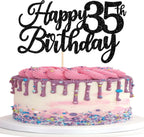 Rsstarxi 1 Pack Happy 35th Birthday Cake Topper Black Glitter Cheers to 35 Years Hello 35 Fabulous Cake Pick for It's My 35 Birthday Theme Celebrate Party Cake Decorations Supplies