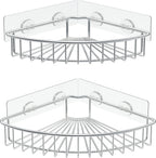 SMARTAKE 2-Pack Corner Shower Caddy, SUS304 Stainless Steel, Wall Mounted Bathroom Shelf with Adhesive, Storage Organizer for Toilet, Dorm and Kitchen (Silver)