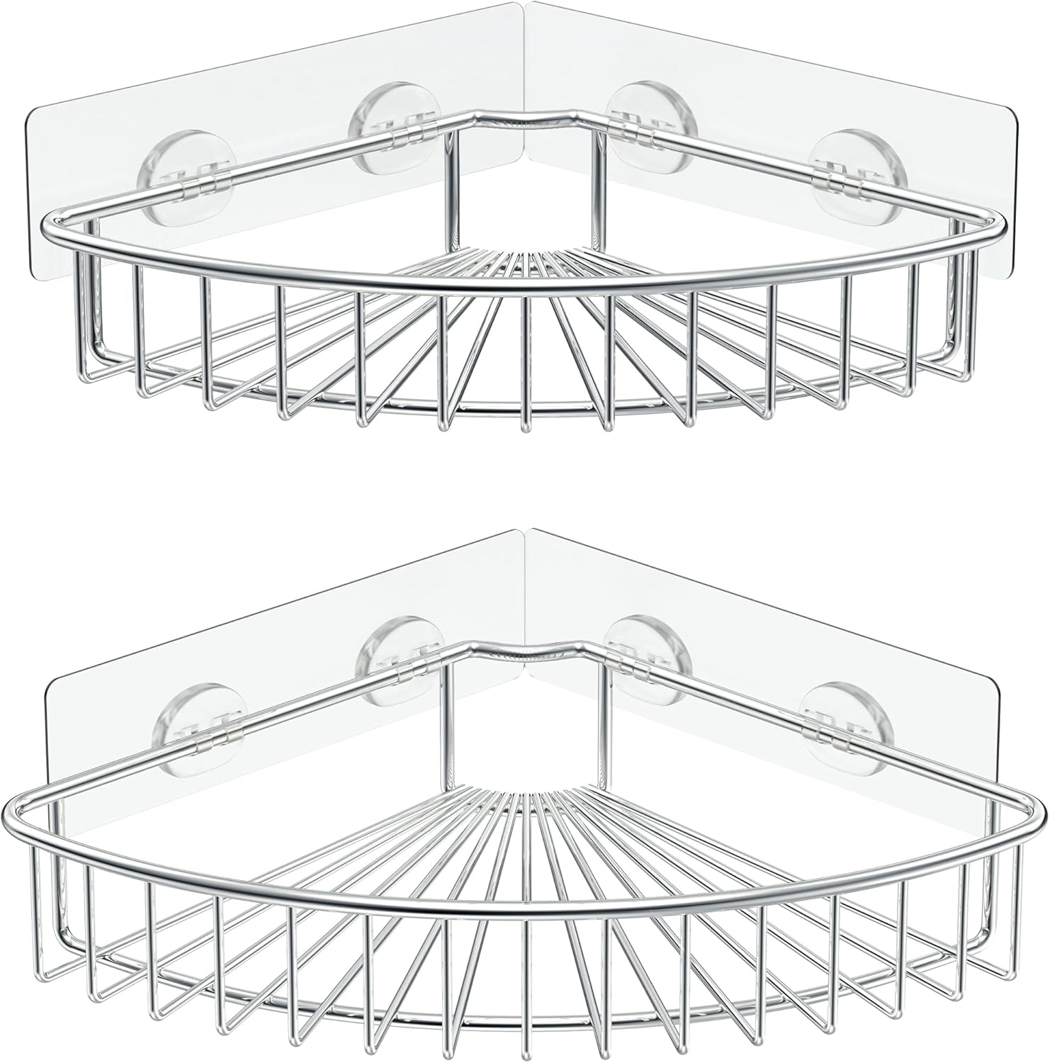 SMARTAKE 2-Pack Corner Shower Caddy, SUS304 Stainless Steel, Wall Mounted Bathroom Shelf with Adhesive, Storage Organizer for Toilet, Dorm and Kitchen (Silver)