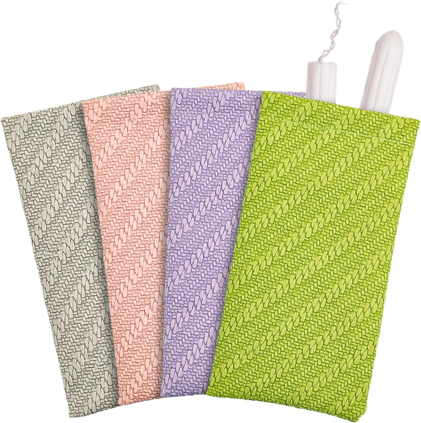 Mini Tampon Bag, Sanitary Tampon Storage Bag 4 Count,Self-closing shrapnel, One-Handed Opening, Waterproof leather material Keeps It Safe and Tidy, Hides Tampons and Small Objects，Long Rectangle Shape