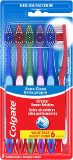 Colgate Extra Clean Toothbrush, Medium Toothbrush for Adults, 6 Pack