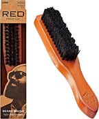 Red by Kiss Beard Brush with 100% Natural Boar Bristles for Men, Premium Wooden Brush, Beards Mustaches Grooming Shaving Comb, Tame and Soften Facial Hair (Long Handle)