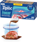 Ziploc Gallon Food Storage Freezer Bags, Stay Open Design, Easy to Fill, 66 Count