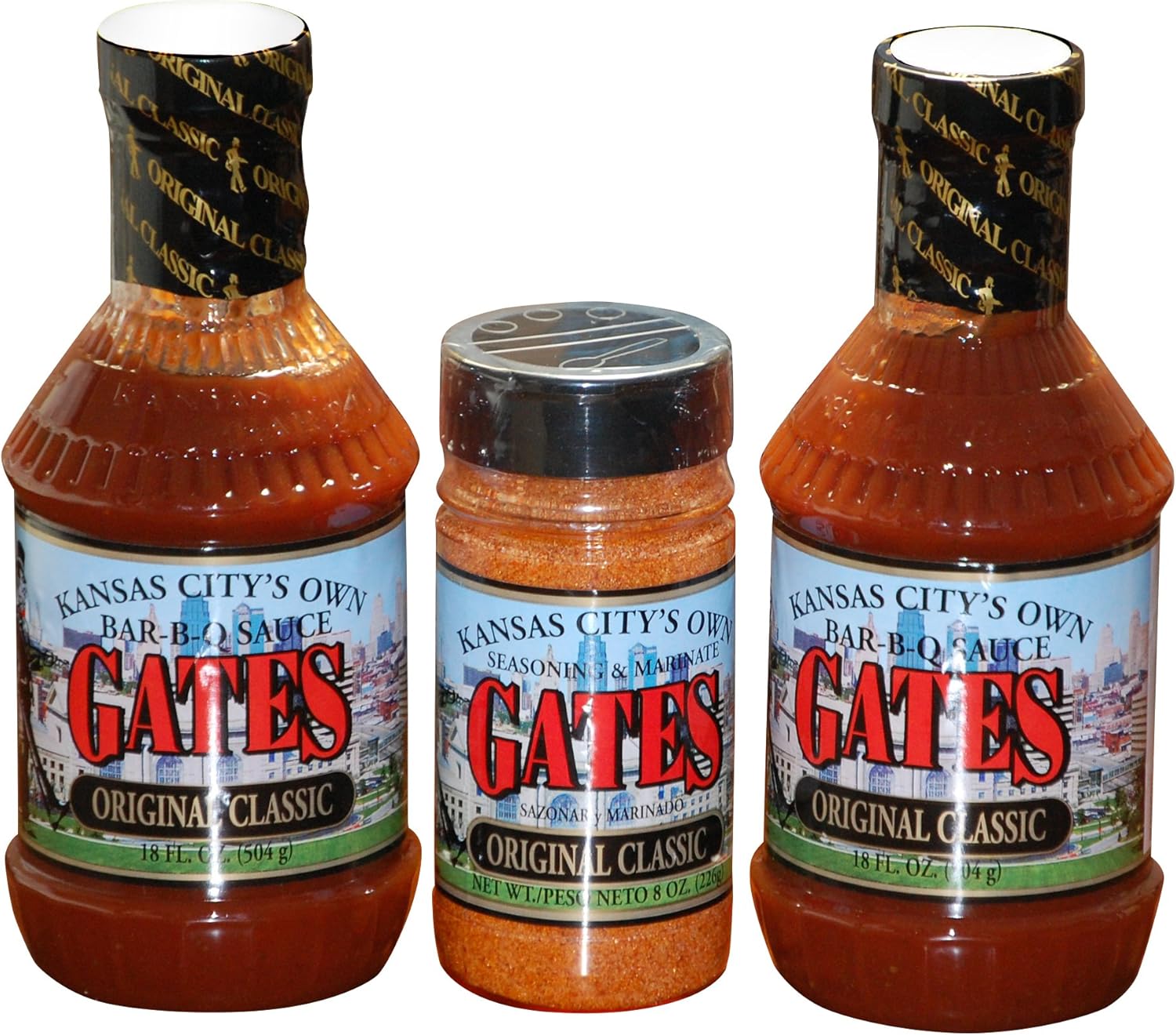 Gates Original Classic Bundle: 2 Gates Original Classic Barbecue Sauce 18 Fl Oz., 1 Gates Original Classic 8 Oz Season & Marinate