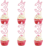 Ercadio 24Pcs Girls 3rd Birthday Cupcake Toppers Glitter Pink Bow Number 3 Cupcake Picks for Pink Bow Baby Girls 3rd Birthday Anniversary Cake Decorations Supplies