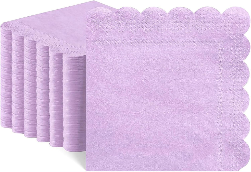 120 Pcs Purple Napkins,Scalloped Easter Paper Napkins Disposable Lavender Cocktail Napkin Lilac Beverage Dessert Napkin for Birthday Wedding Bridal Baby Shower, 5 x 5 Inch