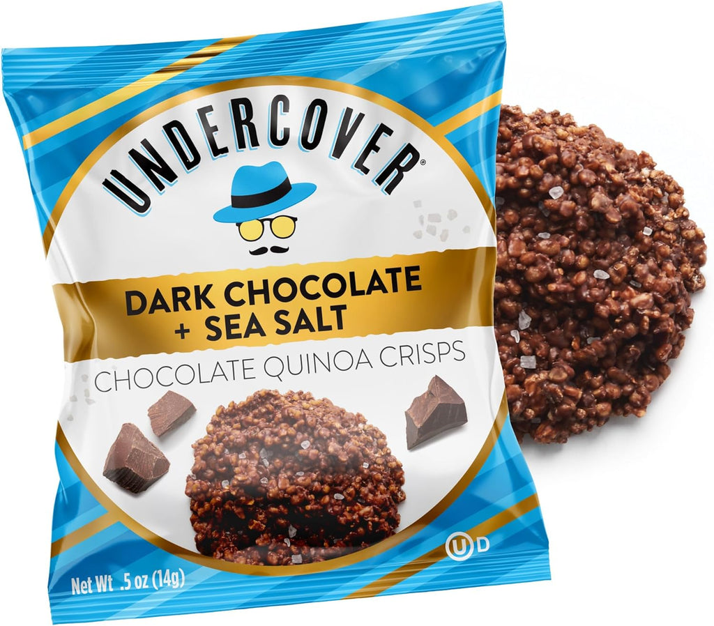 Undercover Snacks Chocolate Quinoa Crisps - Dark Chocolate + Sea Salt | 30-Count, Individually Wrapped Crisps | Gluten Free, Nut-Free, Allergen Friendly, Kosher, Plant-Based, AIRLINE SIZE