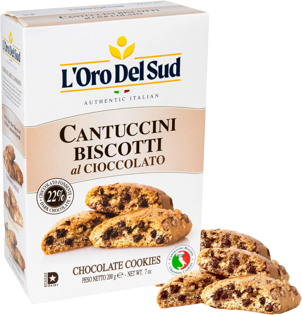 L'Oro del Sud - Biscotti Italian Cookies, Biscotti with Chocolate, 7oz (200g) Cantuccini d'Abruzzo, Italian Chocolate Cookies, Product of Italy