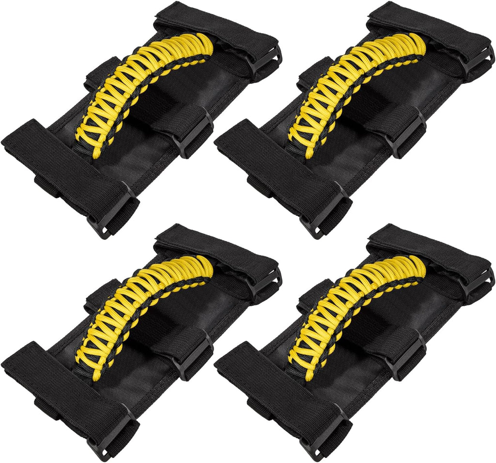 4 x Roll Bar Grab Handles Grip Handle for Jeep Wrangler JK JKU JL JLU TJ YJ Sports Sahara Freedom Rubicon Unlimited Gladiator JT 1955-2023 UTV ATV Premium 550 Paracord Interior Accessories (Yellow)