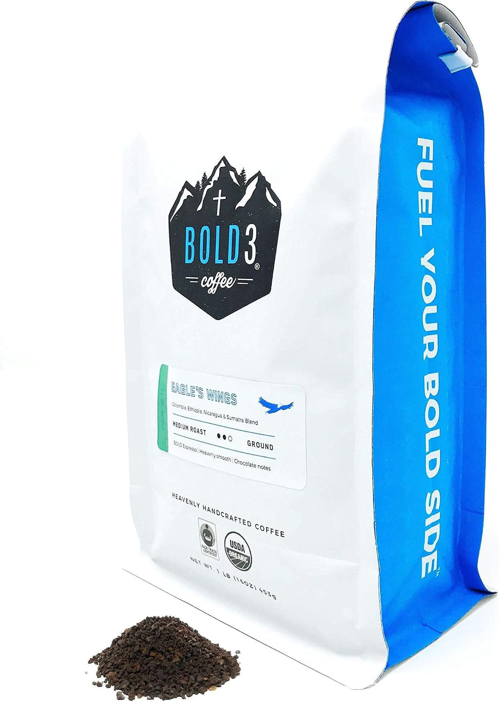 BOLD3 Coffee Christian Gift, Fair Trade Organic Specialty coffee for Jesus Christ, Ground, Colombian Ethiopian Nicaragua Sumatra, Gourmet Premium Coffee, Pure Fresh Roasted Arabica, Medium Roast 1 LB