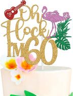 Oh Flock I'm 60 Cake Topper, Hawaiian 60 Years Old Birthday Cake Decor, Aloha 60, Summer Luau Tropical 60th Birthday Anniversary Party Decorations Supplies