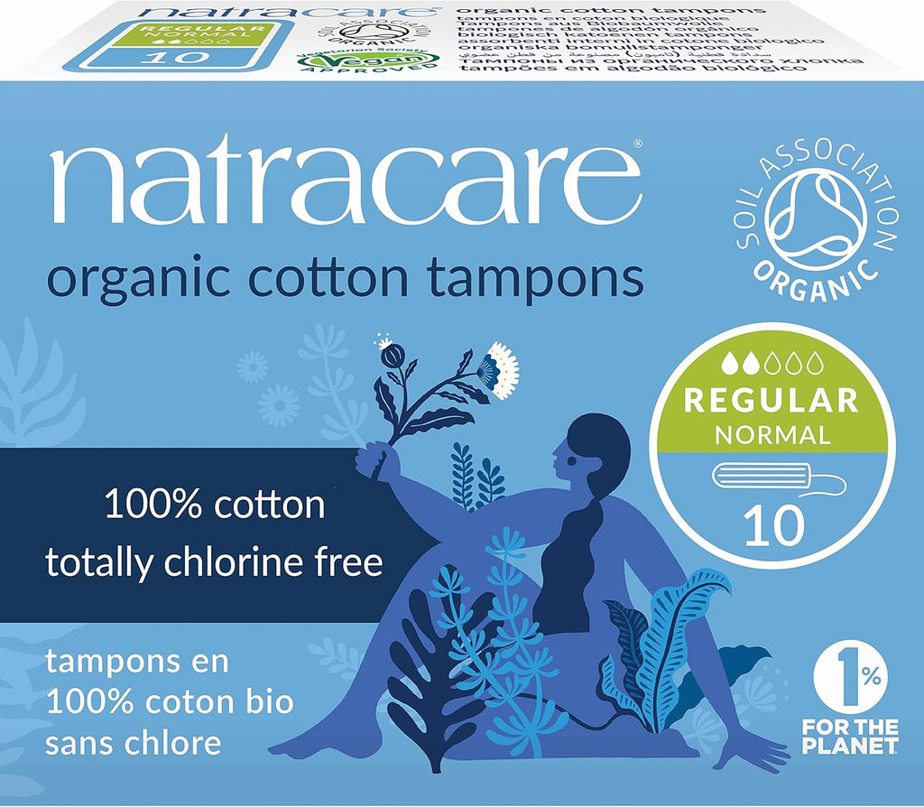 Natracare Non-Applicator 100% Organic Cotton Tampons, Regular, Totally Chlorine Free, Biodegradable and Compostable (1 Pack, 10 Tampons Total)…