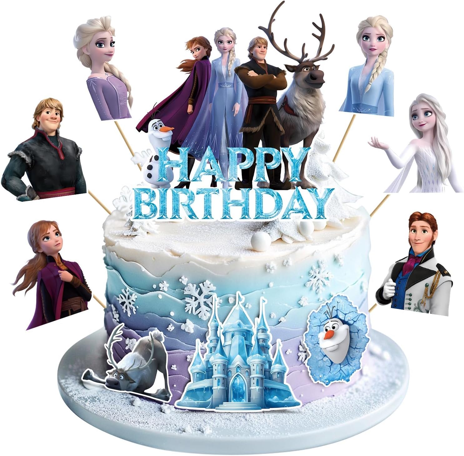 9Pcs Happy Birthday Party Cake Toppers Decorations, Blue Cupcake Toppers For Celebrations