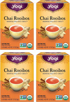 Yogi Tea Chai Rooibos Tea - 16 Tea Bags per Pack (4 Packs) - Spiced Organic Rooibos Tea - Provides Antioxidants - Caffeine-Free - Includes Cardamom, Cinnamon, Ginger & Clove