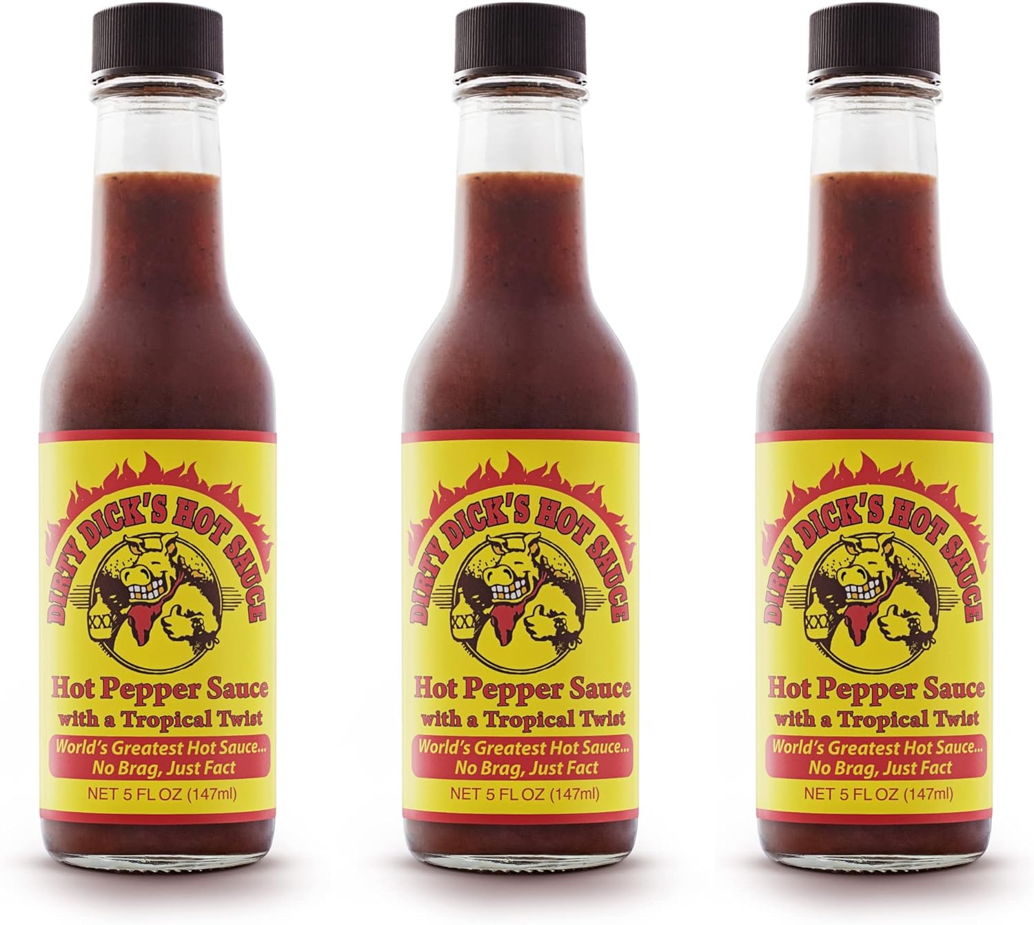 Dirty Dicks Original Hot Sauce, 5 Fl Oz - Award-Winning Blend of Habanero, Tropical Fruits & Spices (Pack of 3)