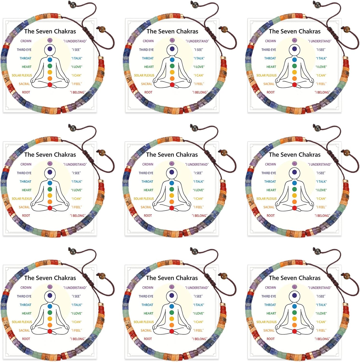 Huquary 9 Pcs Chakra Bracelets for Women Healing Crystals Stones Bracelet 7 Chakras Spiritual Crystal Bracelet Bangle Yoga Meditation Relax for Women Anxiety Stress Relief Gifts for Friend Sister