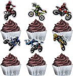 MEFENG 18Pcs Dirt Bike Cupcake Toppers - Extreme Motocross Cupcake Decorations - Happy Birthday Cake Picks for Motorcycle Lover - Dirt Bike Party Decorations