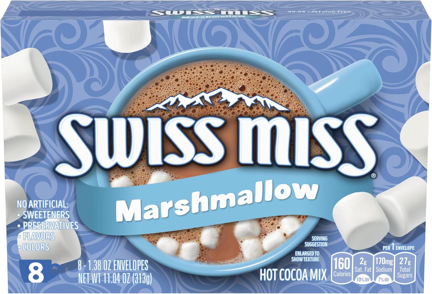 Swiss Miss Chocolate Hot Cocoa Mix With Marshmallows, Hot Cocoa Bar Supplies, 1.38 oz., 8-Count Envelopes