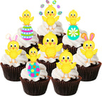 Easter Chicks Edible Cupcake Toppers - Stand Up Wafer Cake Decorations, Yellow Chicks Cake Topper, Easter Party Decorations, Cute Chicken Cookie Decorations 2 Inch / 5cm UNCUT (12)