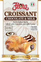 Flora Chocolate & Milk Croissants – Italian Pastry with Chocolate & Milk Cream Filling | Soft, Oven-Baked & Ready to Eat | Imported from Italy (Pack of 6)