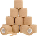 12 Pack Self-Adhesive Bandage Wrap - 2 Inches x 5 Yards - Elastic Self Adherent Cohesive Wrap Bandage - Breathable Athletic Tape for Wrists, Knee, Ankle - First Aid Sports - Brown