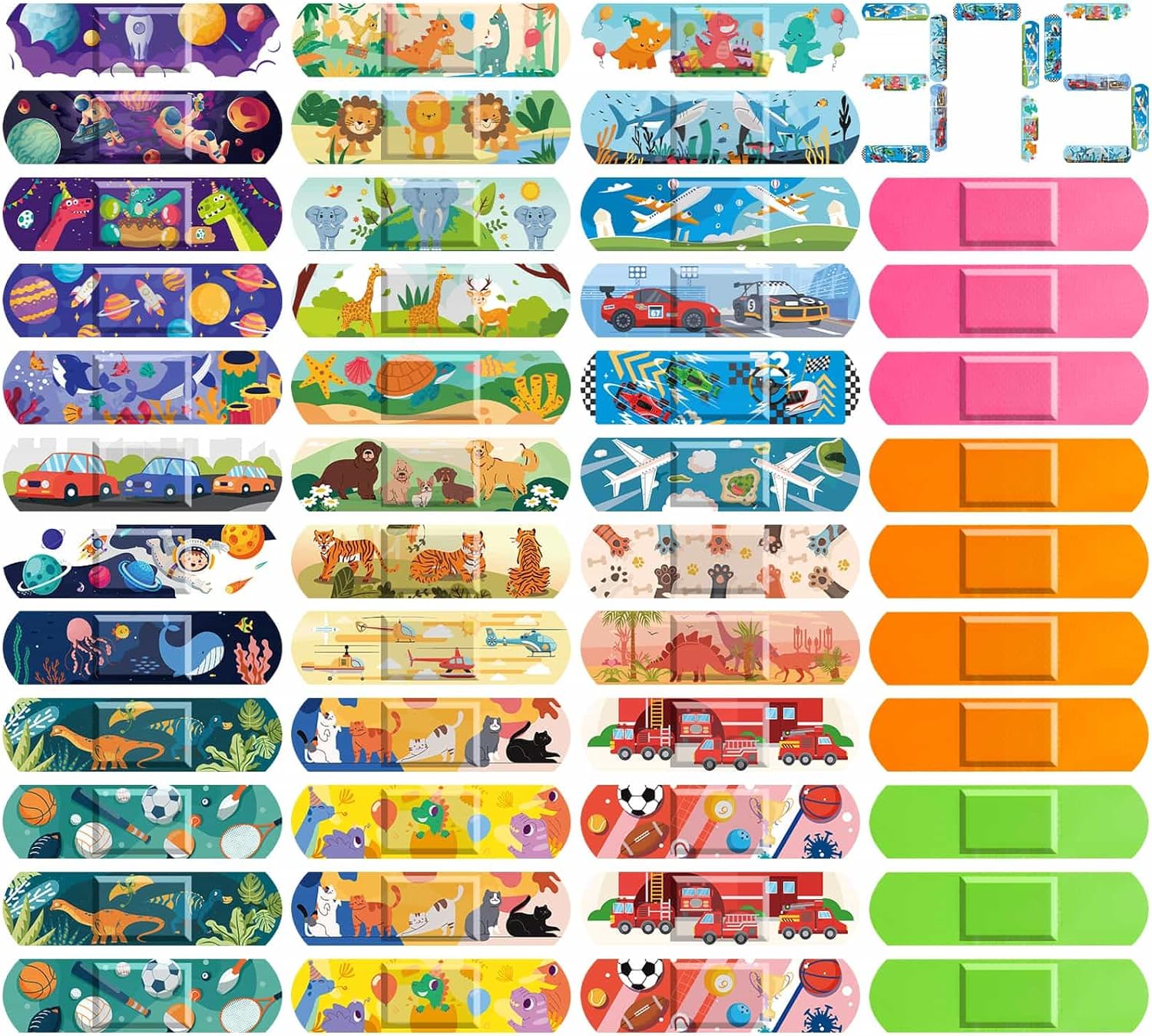Sublaga 375 Pcs Kids Bandages, 33 Styles Cute Bandage for Kid, Toddler Bandage, Bandages Kids Variety Pack, Adhesive Flexible Cartoon Protection Care Cuts for Girls Boys