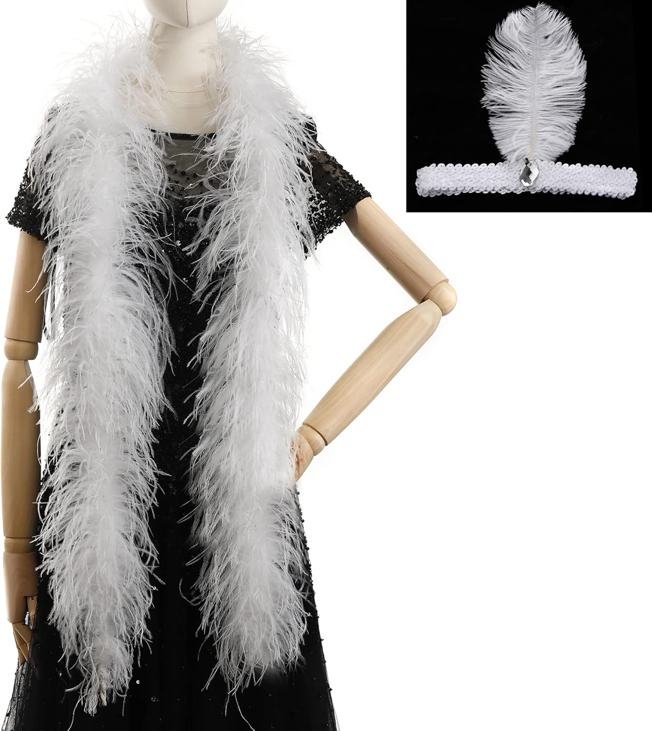 Soarer White Ostrich Feather Boas – 2yards 3ply Long Boas for Party, DIY Production, Clothing Decoration (White)