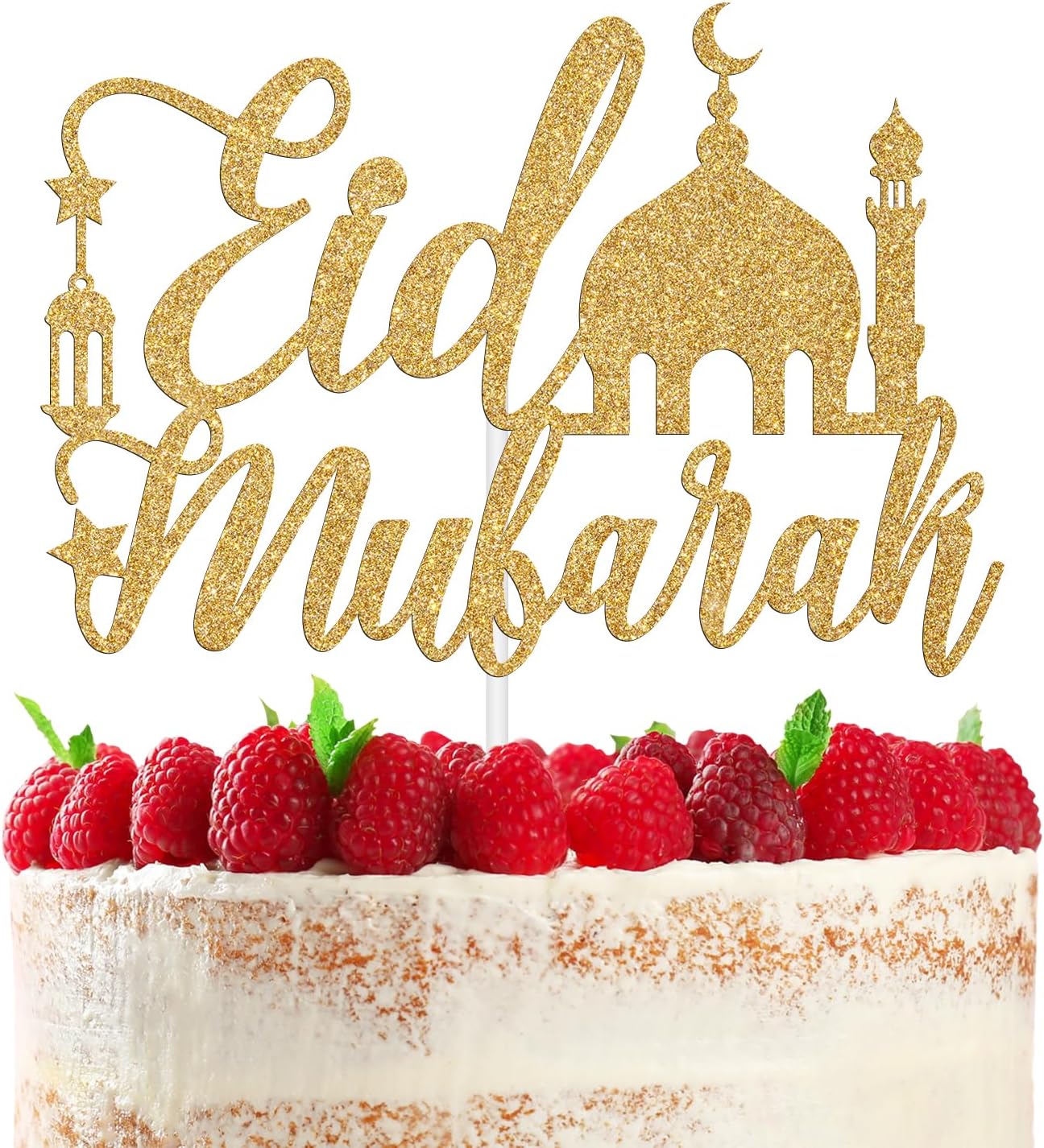 Eid Mubarak Cake Topper, Ramadan Kareem, Eid Ramadan Hajj Mubarak Festival Anniversary Party Decorations Supplies Gold Glitter