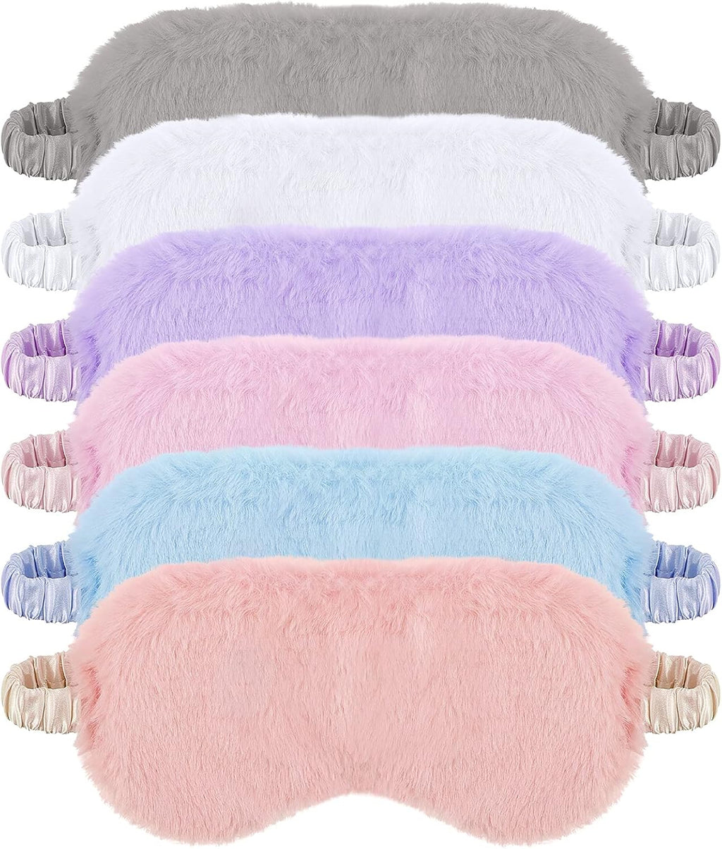 SATINIOR 6 Pieces Plush Eye Mask Soft Sleeping Blindfold Fluffy Eye Cover for Girls and Adult Party Favors