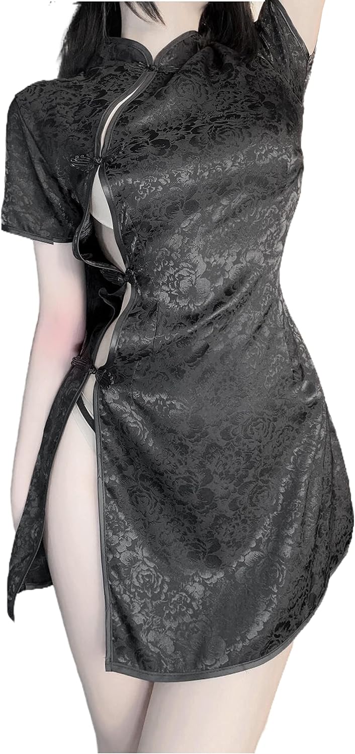 SINGUYUN Chinese Cheongsam Lingerie Retro Print Dress Sexy Anime Cosplay Costume for Women Qipao Babydoll Outfit
