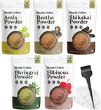 Herbal Hair Mask Powder Combo, Indian Ayurvedic Herbal Powder for Hair Growth (8.8oz, 250g), Bhringraj, Hibiscus, Shikakai, Reetha, Amla Shampoo (1.76oz each)