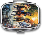 Metal 2 Compartment Pill Organizer Travel Friendly Portable Compact Pill Box,Cute Pill Case to Hold Vitamins,Fish Oil,Supplements,Meds,Tablet for Purse,Pocket (The Running Horse)