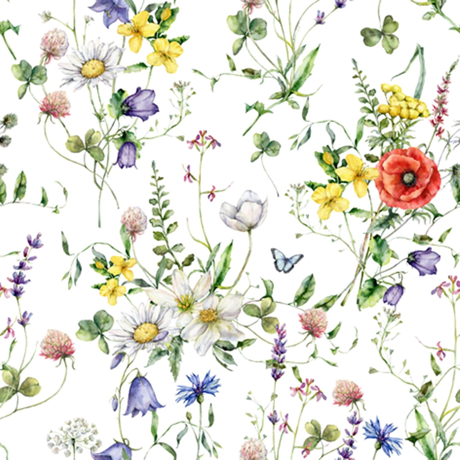 20 Pack Paper Napkins 33 x 33 cm 3 Ply Premium Durable Disposable Wedding Napkins for Wedding, Catering, Daily Use, White Meadow Flowers