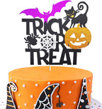 1Pcs Happy Halloween Cake Topper Black Glitter Trick or Treat Cake Topper Castle Witch Pumpkin Ghost Bat Halloween Cake Decorations Cake Pick for Halloween Birthday Baby Shower Party Supplies