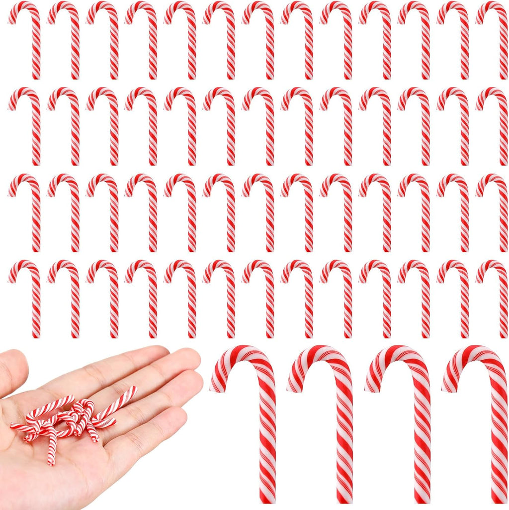 Giegxin 60 Pcs Christmas Mini Candy Canes for Crafts Plastic Candy Cane Ornaments Charms Decor Christmas Miniatures for Craft for Tree Hanging DIY Xmas(Red and White)
