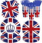 Britain UK England Flag Paper Plates And Napkins Set, Disposable British Flag Birthday Party Decorations Tableware, Plate, Napkin, Cup, Cutlery, Union Jack Party Decorations Favors | 24 Guest